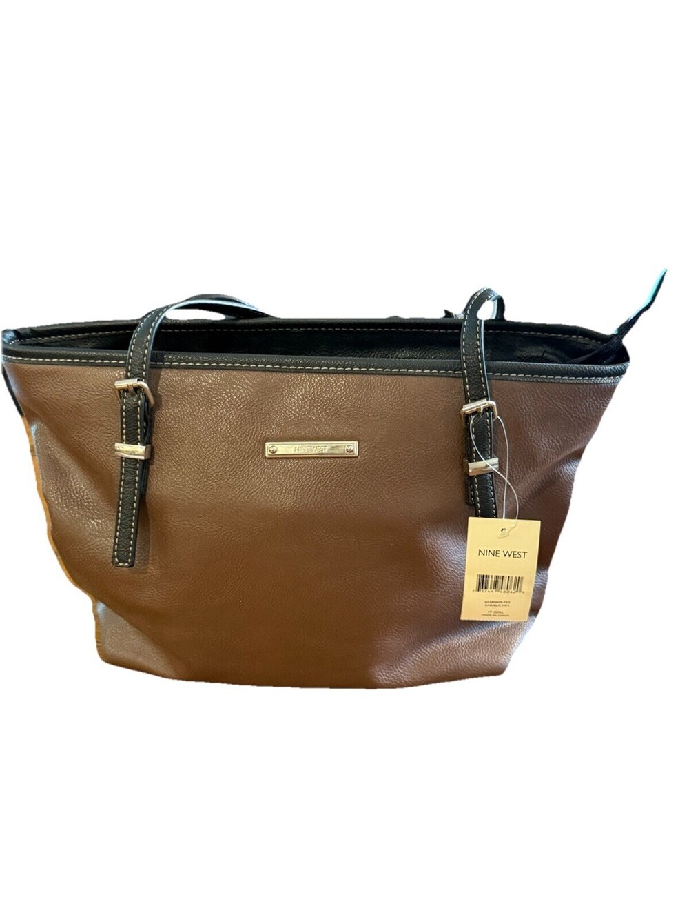 Nine West It Girl Black/brown Tote Faux Vegan Leather New With Tags Lightweight